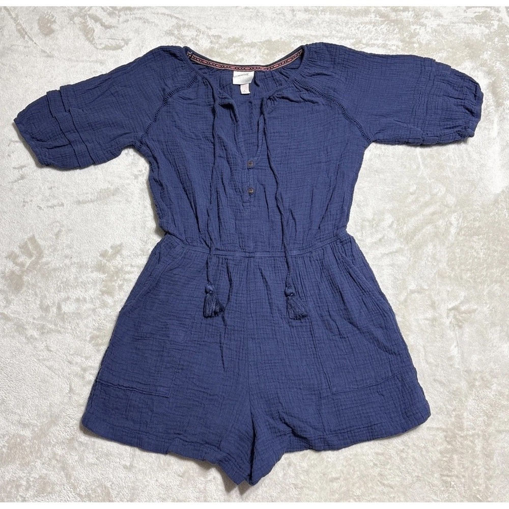 Knox Rose Romper Womens Large Cotton Gauze Elastic Smock Waist Peasant Boho